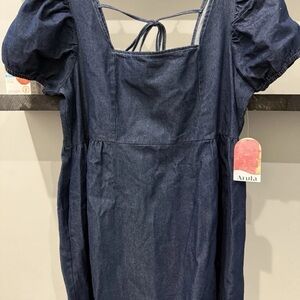 ARULA A Denim Blue Puff Sleeve Sundress